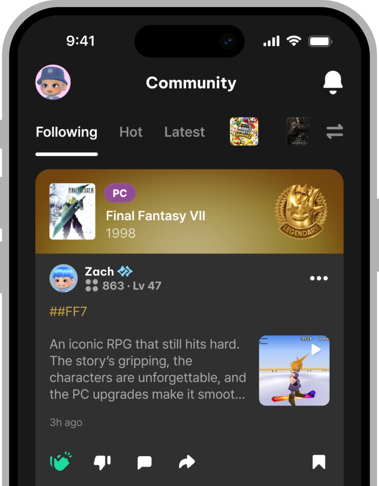 Gamer community mobile interface
